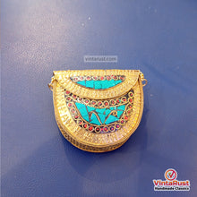 Load image into Gallery viewer, Handmade Brass Mosaic Clutch with Turquoise Stones