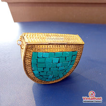 Load image into Gallery viewer, Handmade Brass Mosaic Clutch with Turquoise Stones