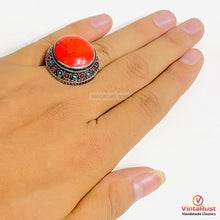 Load image into Gallery viewer, Handmade Coral Stones Beads Round Ring
