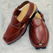 Load image into Gallery viewer, Handmade Dark Brown Leather Peshawari Chappal