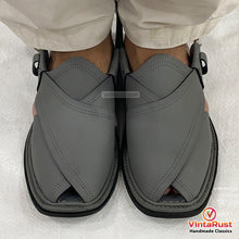 Load image into Gallery viewer, Handmade Dark Grey Leather Peshawari Chappal