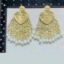 Load image into Gallery viewer, Handmade Golden Heart Pearl Earrings