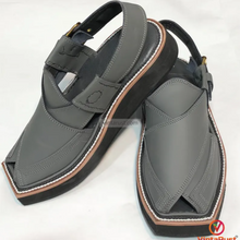 Load image into Gallery viewer, Handmade Grey Peshawari Chappal Sandals