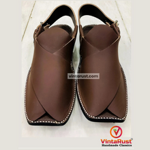 Load image into Gallery viewer, Dark Brown Handmade Leather Peshawari Men's Chappal