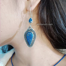 Load image into Gallery viewer, handmade-long-dangle-lapis-lazuli-stone-earrings