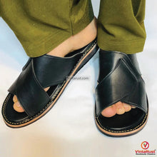 Load image into Gallery viewer, Men’s Black Leather Handmade Peshawari Chappal