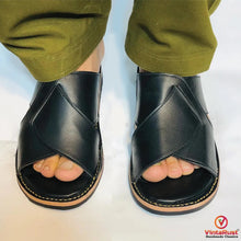 Load image into Gallery viewer, Men’s Black Leather Handmade Peshawari Chappal