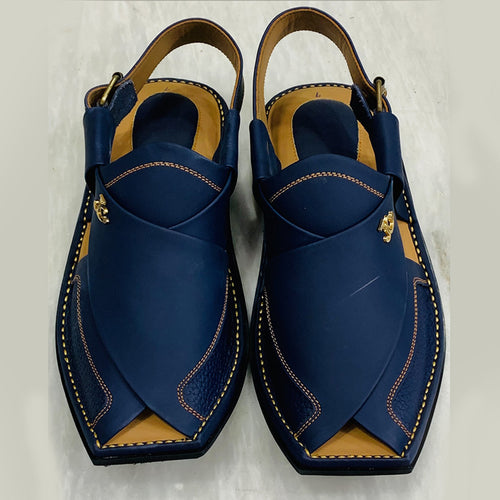 Handmade Men's Blue Leather Casual Sandal