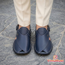 Load image into Gallery viewer, Handmade Men's Blue Leather Semi Formal Sandals