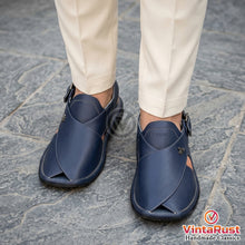 Load image into Gallery viewer, Handmade Men's Blue Leather Semi Formal Sandals