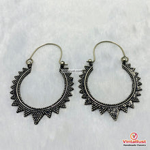 Load image into Gallery viewer, Handmade Oxidized Silver Tribal Hoop Earrings