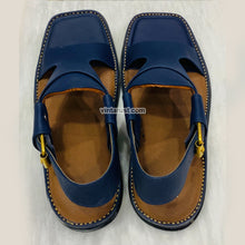 Load image into Gallery viewer, Handmade Panjedar Blue Peshawari Chappal
