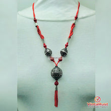 Load image into Gallery viewer, Handmade Red Beaded Tribal Tassel Pendant Necklace