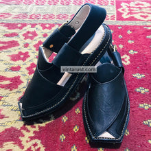 Load image into Gallery viewer, Handmade Soft Black Leather Peshawari Chappal