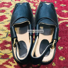 Load image into Gallery viewer, Handmade Soft Black Leather Peshawari Chappal
