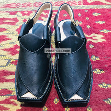 Load image into Gallery viewer, Handmade Soft Black Leather Peshawari Chappal