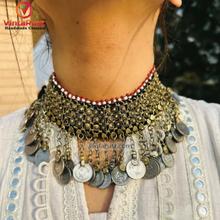 Load image into Gallery viewer, Handmade Statement Necklace With Dangling Coins