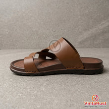 Load image into Gallery viewer, Men's Handmade Tan Leather Cross Strap Slippers