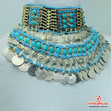 Load image into Gallery viewer, Turquoise Beaded Choker Necklace With Coins