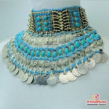 Load image into Gallery viewer, Turquoise Beaded Choker Necklace With Coins