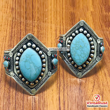 Load image into Gallery viewer, Handmade Turquoise Stone Statement Cuff Bracelet