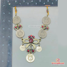 Load image into Gallery viewer, Handmade Vintage Coins Tribal Choker With Stone