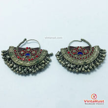 Load image into Gallery viewer, Handmade Vintage Red and Blue Hoop Earrings