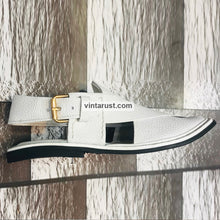 Load image into Gallery viewer, Handmade White Stylish Dotted Kaptaan Chappal