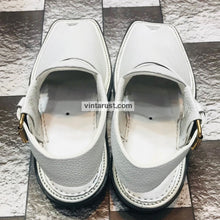 Load image into Gallery viewer, Handmade White Stylish Dotted Kaptaan Chappal