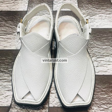 Load image into Gallery viewer, Handmade White Stylish Dotted Kaptaan Chappal