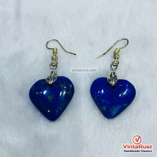 Load image into Gallery viewer, Heart Shaped Lapis Lazuli Drop Earrings