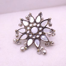 Load image into Gallery viewer, Glass Stone Ring With Dangling Silver Bells