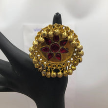 Load image into Gallery viewer, Golden Kuchi Ring with Glass Stones And Bells