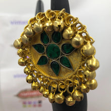Load image into Gallery viewer, Golden Kuchi Ring with Glass Stones And Bells