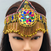 Load image into Gallery viewer, Golden Tribal Matha Patti With Glass Stones