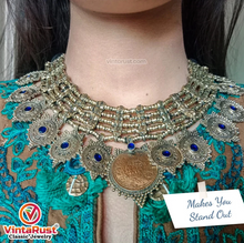 Load image into Gallery viewer, Vintage Multilayer Coins Necklace With Blue Glass Stones