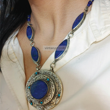 Load image into Gallery viewer, Lapis Lazuli Stone Pendants Necklace with Earrings