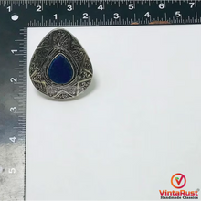 Load image into Gallery viewer, Silver Boho Adjustable Ring with Blue Gemstone