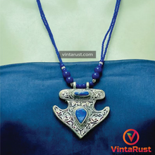Load image into Gallery viewer, Handmade Lapis Lazuli Necklace with Silver Blue Stone Ring