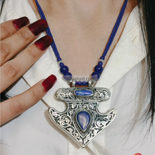Load image into Gallery viewer, Handmade Lapis Lazuli Necklace with Silver Blue Stone Ring