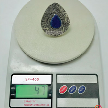 Load image into Gallery viewer, Silver Boho Adjustable Ring with Blue Gemstone