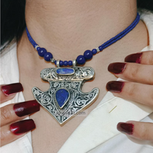 Load image into Gallery viewer, Handmade Lapis Lazuli Necklace with Silver Blue Stone Ring