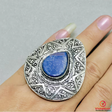 Load image into Gallery viewer, Silver Boho Adjustable Ring with Blue Gemstone