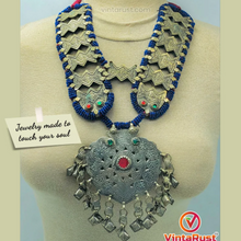 Load image into Gallery viewer, Blue Beaded Turkmen Vintage Massive Pendant Necklace