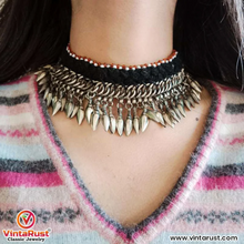Load image into Gallery viewer, Tribal Choker Necklace with Silver Metal Heart Beads