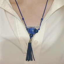Load image into Gallery viewer, Handmade Lapis Blue Beaded Necklace with Tassel