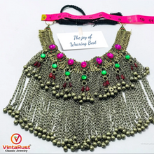 Load image into Gallery viewer, Statement Choker Necklace Long Silver Dangling Bells,CDB-01