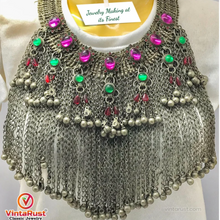 Load image into Gallery viewer, Statement Choker Necklace Long Silver Dangling Bells,CDB-01