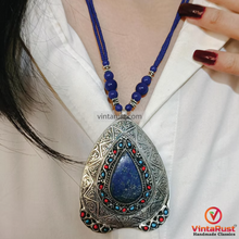 Load image into Gallery viewer, Lapis Lazuli Pendant Nenklace with Silver Blue Stone Ring