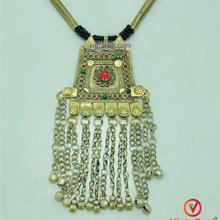 Load image into Gallery viewer, Nomadic Afghan Big Pendant Necklace With Beaded Chain